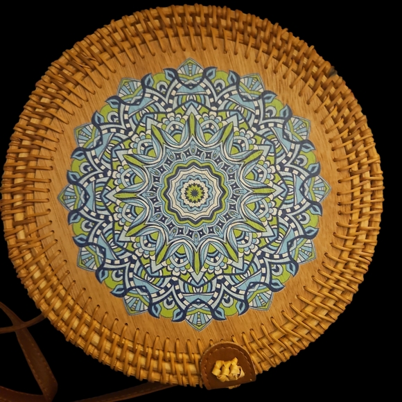 Boho Woven Bag with Blue Mandala - Picture 1 of 6